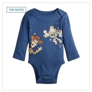 🌻 NWT Disney Pixar Toy Story Woody & Buzz Blue Long Sleeve Bodysuit - 3M